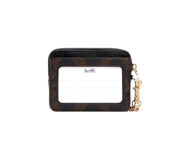 Coach Coach Zip Top Card Case Khaki Brown - view 2