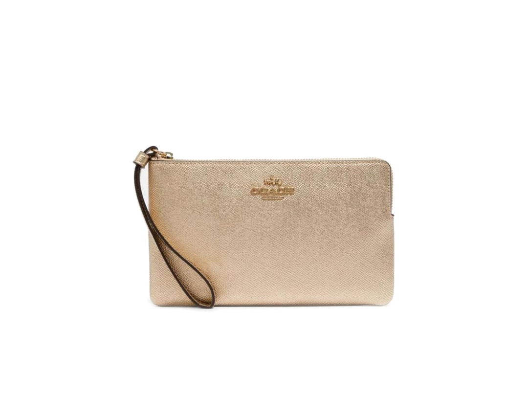 Coach Coach Large Corner Zip Wristlet Metallic Pale Gold