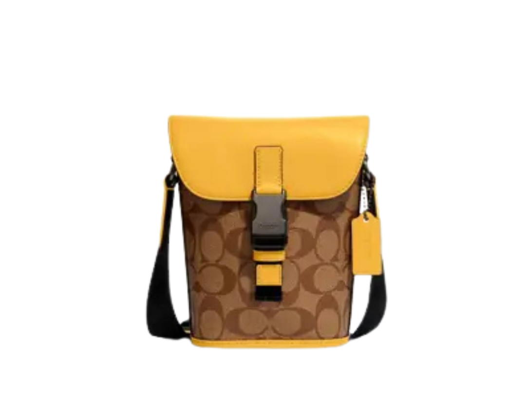 Coach Coach Track Small Flap Crossbody In Signature Canvas Gunmetal Khaki Honeycomb