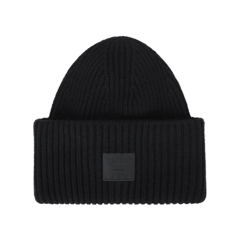 Acne Studios Acne Studios Large Face Logo Beanie - Black