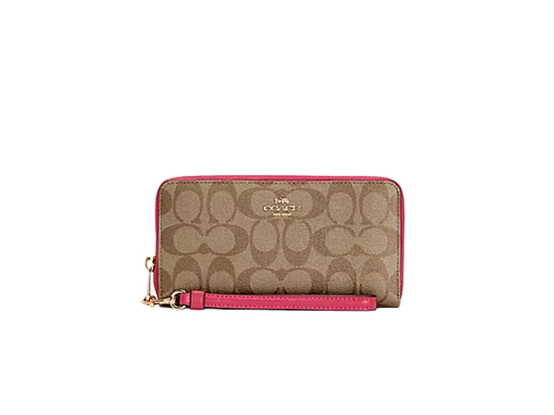Coach Coach Long Zip Around Wallet In Signature Canvas Bold Pink