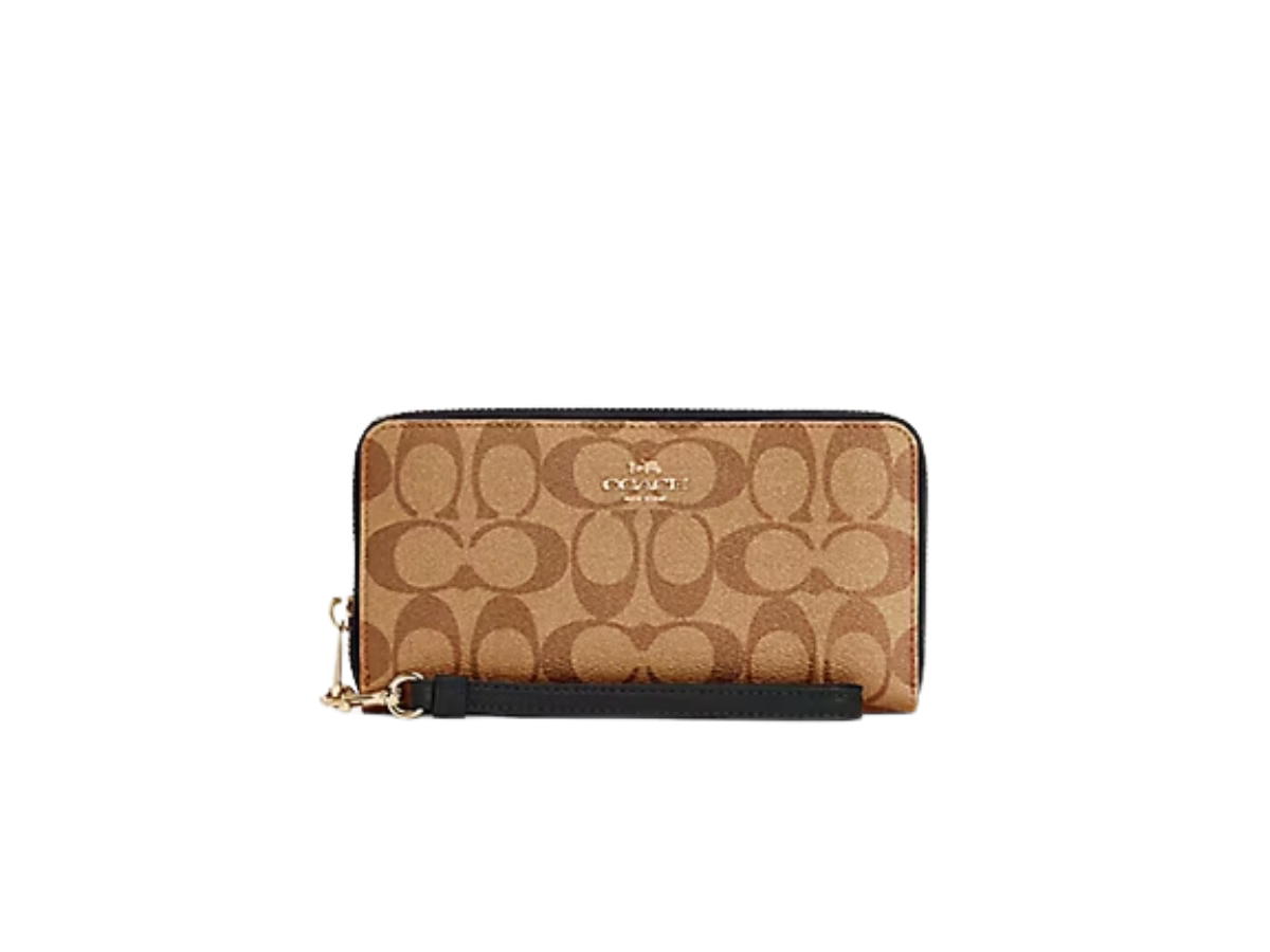 Coach Coach Long Zip Around Wallet In Signature Canvas Khaki