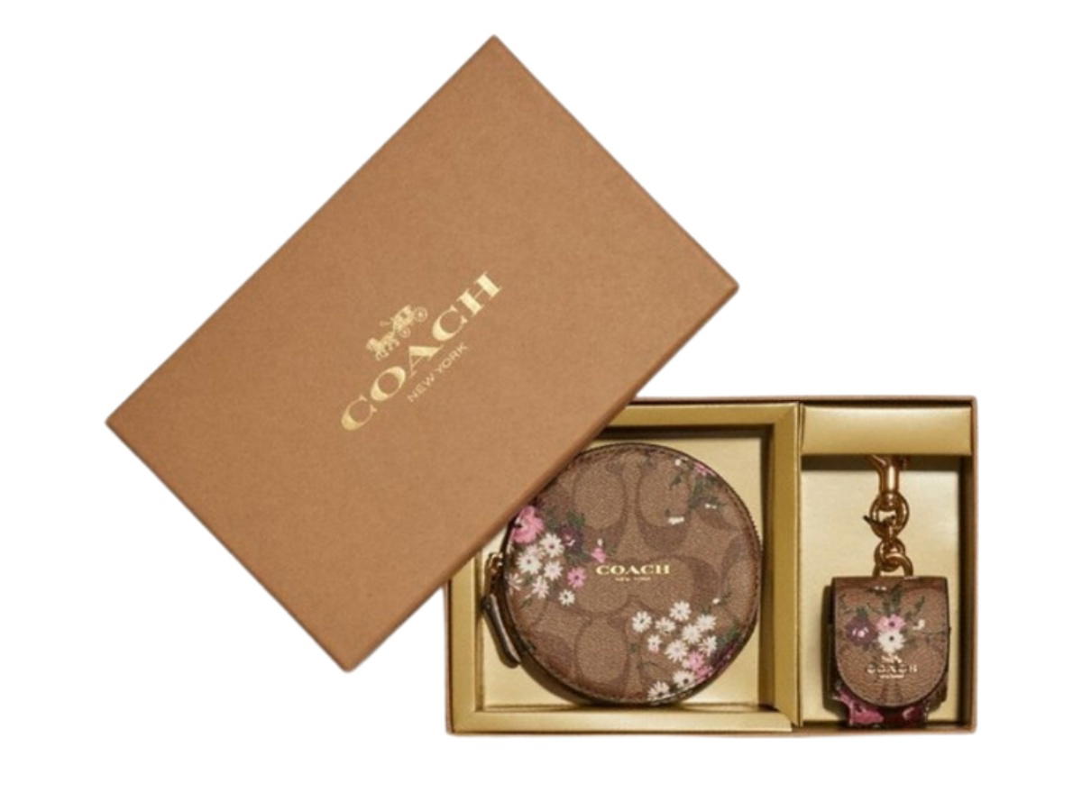 Coach Coach Boxed Tech Organizer and Wireless Earbud Bag Charm Set Khaki