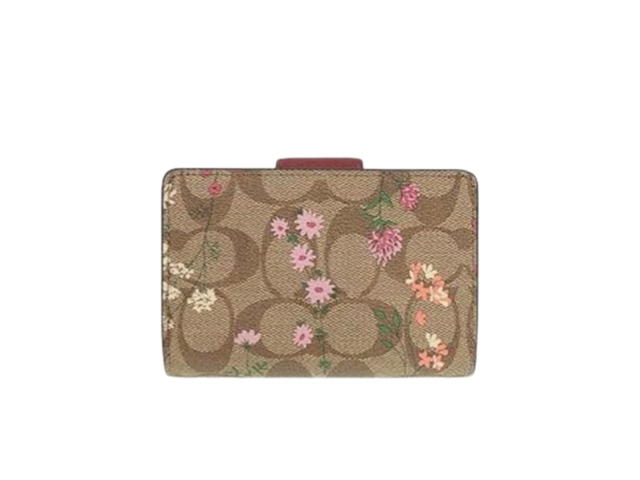 Coach Coach Medium Corner Zip Wallet In Signature Canvas With Wildflower Print Gold Khaki - view 2