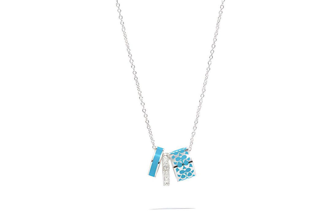 Coach Coach Signature Enamel Necklace Silver  Blue