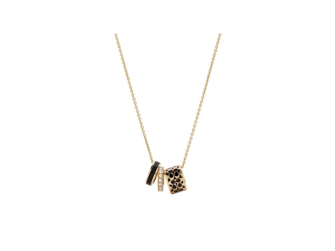 Coach Coach Signature Enamel Necklace Black  Gold