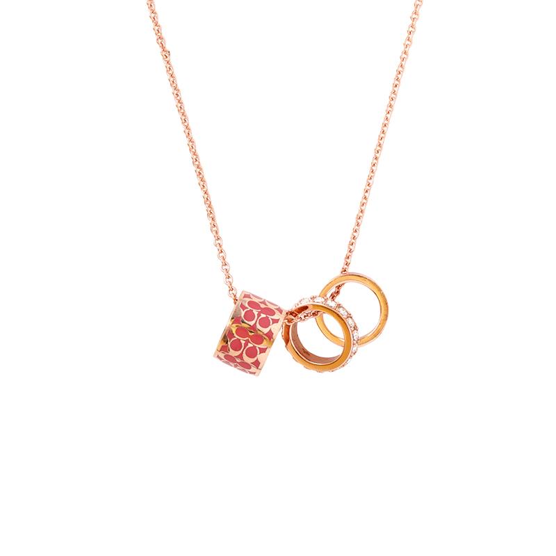 Coach Coach Signature Enamel Necklace Rose Gold Red