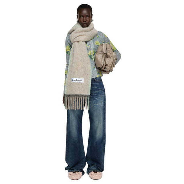 Acne Studios Acne Studios Logo Patch Scarf - Beige/Gray - view 3