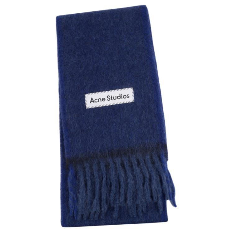 Acne Studios Acne Studios Logo Patch Fringed Edge Scarf - Navy