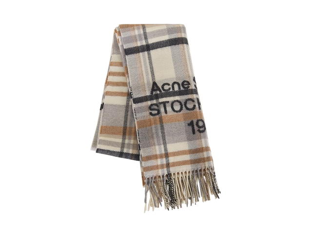 Acne Studios Acne Studios Logo Wool Scarf Black Burgundy - view 2