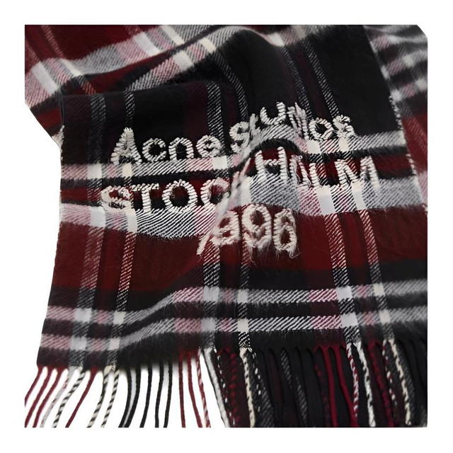 Acne Studios Acne Studios Plaid Logo Scarf - Black/Burgundy - view 2
