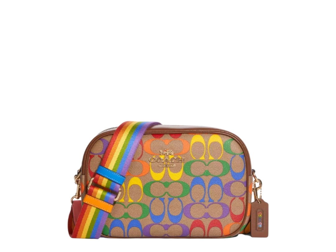 Coach Coach Jamie Camera Bag Rainbow Signature Canvas Gold Khaki Multi