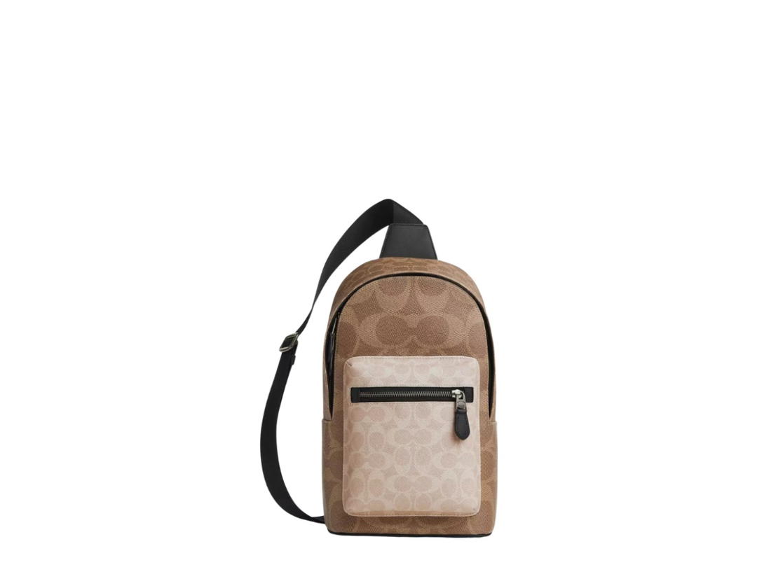 Coach Coach West Pack In Blocked Signature Canvas Sand Tan