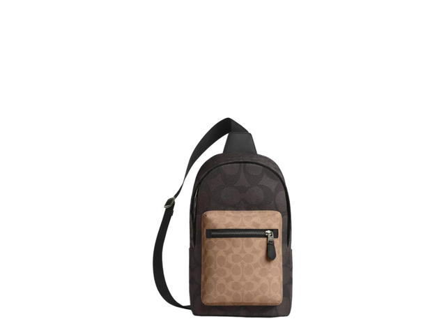 Coach Coach West Pack In Blocked Signature Canvas Walnut Tan - view 1