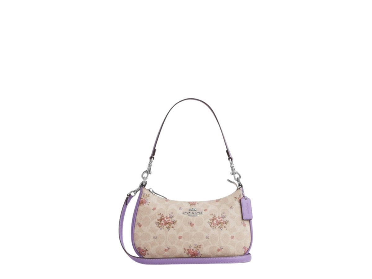 Coach Coach Teri Shoulder Bag In Signature Canvas With Floral Print Silver Sand