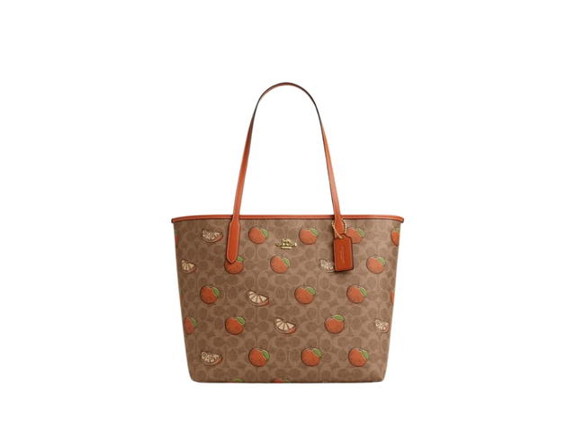 Coach Coach City Tote Bag In Signature Canvas With Orange Print - view 1