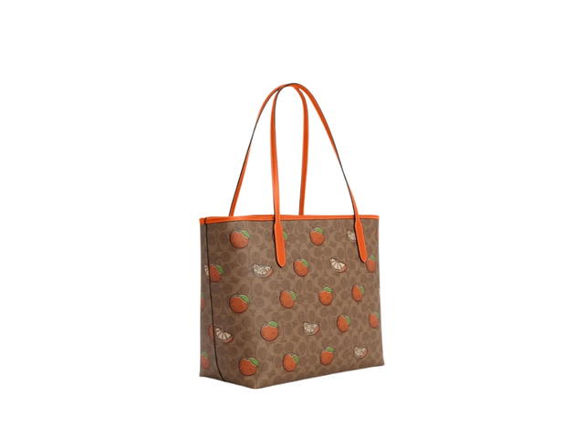 Coach Coach City Tote Bag In Signature Canvas With Orange Print - view 2