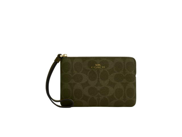 Coach Coach Corner Zip Wristlet In Signature Canvas Olive Gold - view 1