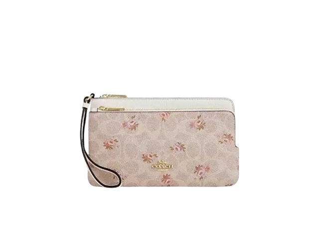 Coach Coach Double Zip Wallet In Signature Canvas Floral Print Sand - view 2