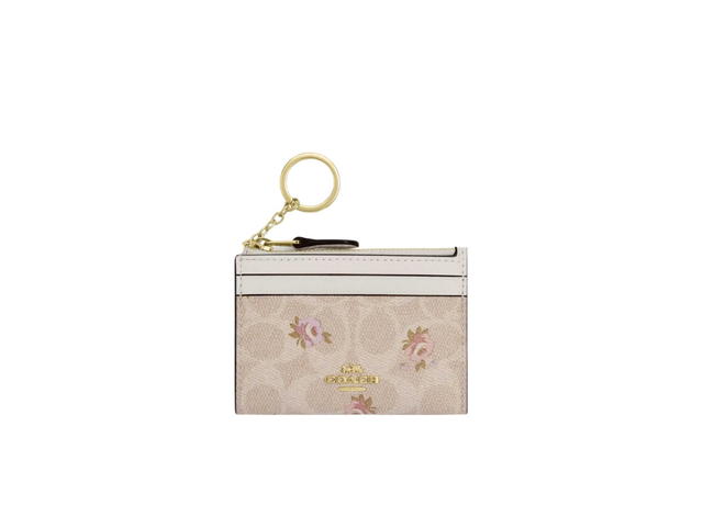 Coach Coach Mini Skinny ID Case In Signature Canvas With Floral Print Sand Multicolor - view 1