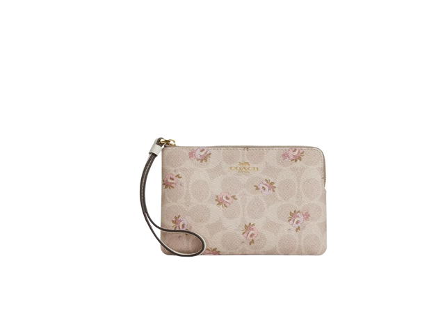 Coach Coach Corner Zip Wristlet In Signature Canvas With Floral Print Sand - view 1