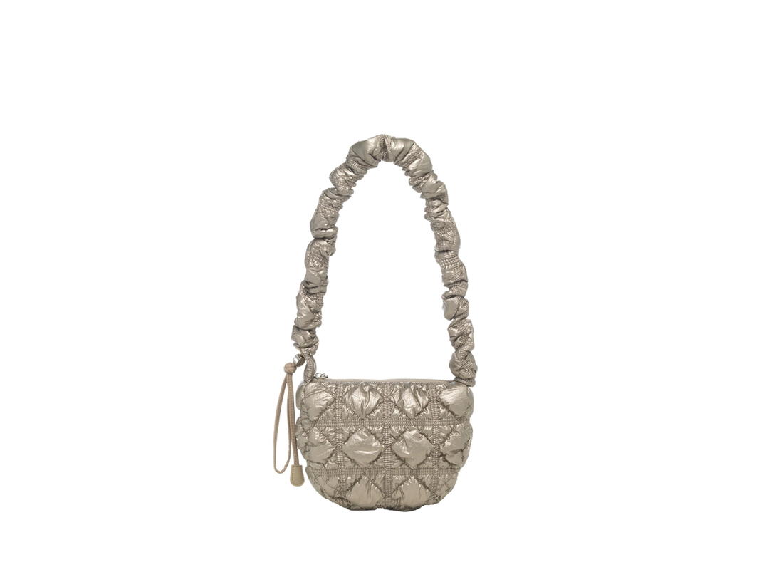 Carlyn Carlyn Poing In Nylon-PU With Silver Hardware Taupe