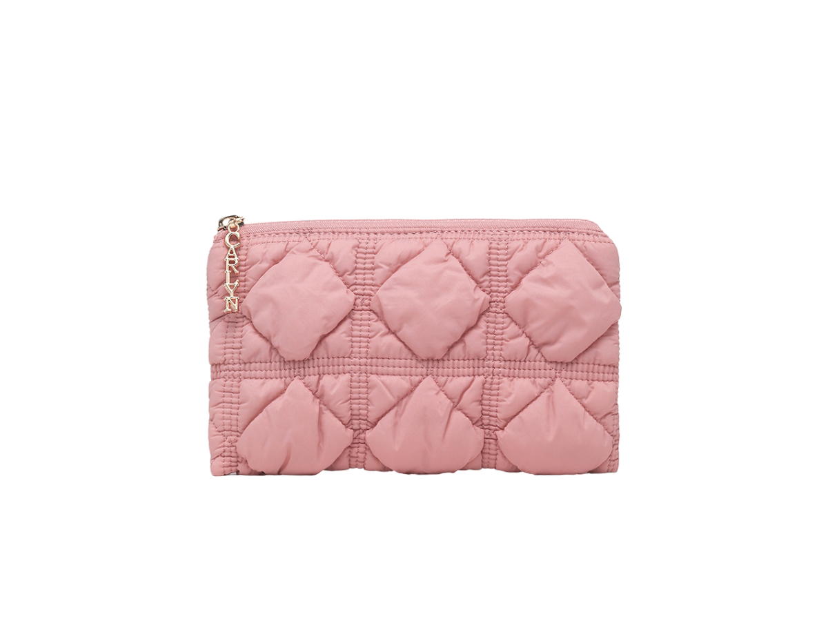 Carlyn Carlyn Soft Pouch In Nylon With Gold Hardware Cream Pink