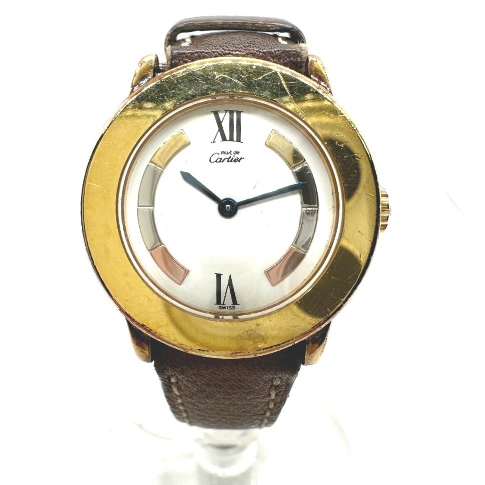 Cartier Cartier 1801 vintage Must Rondo Vermeil Women's Wristwatch SV925/Leather belt