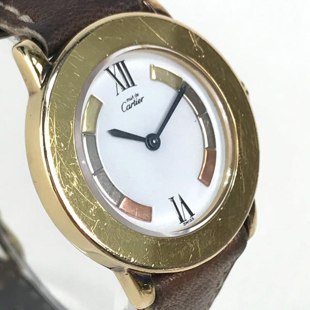 Cartier Cartier 1801 vintage Must Rondo Vermeil Women's Wristwatch SV925/Leather belt - view 3