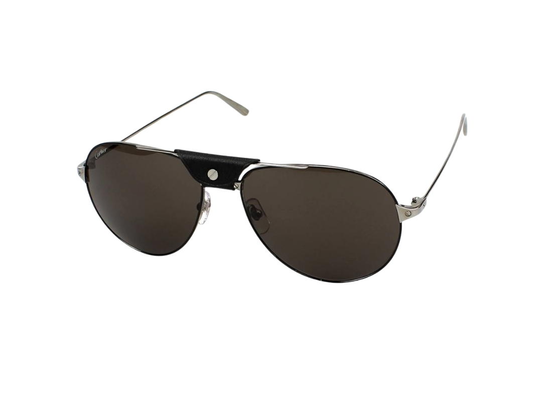 Cartier Cartier CT0038S-005 Sunglasses In Silver-Plate Frame-Black Flap With Black-Grey Lenses
