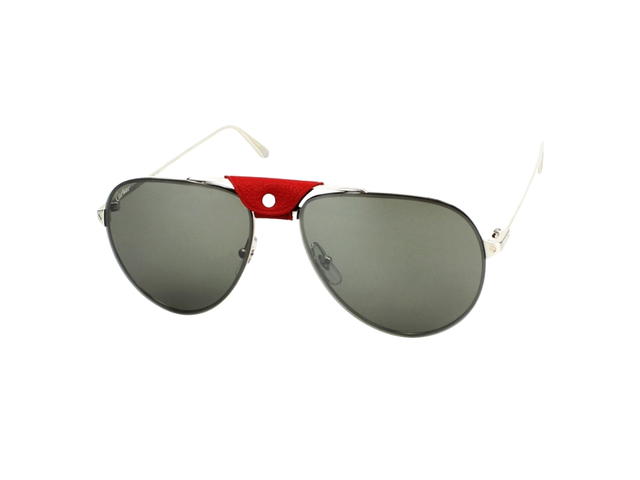 Cartier Cartier CT0166S-008 Sunglasses In Silver-Plate Frame-Red Flap With Mercury Lenses - view 1