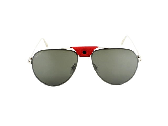 Cartier Cartier CT0166S-008 Sunglasses In Silver-Plate Frame-Red Flap With Mercury Lenses - view 2