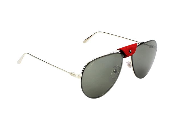 Cartier Cartier CT0166S-008 Sunglasses In Silver-Plate Frame-Red Flap With Mercury Lenses - view 3