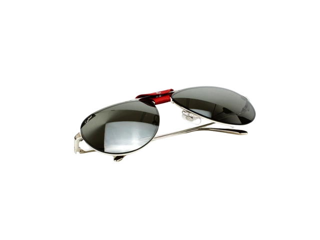 Cartier Cartier CT0166S-008 Sunglasses In Silver-Plate Frame-Red Flap With Mercury Lenses - view 6