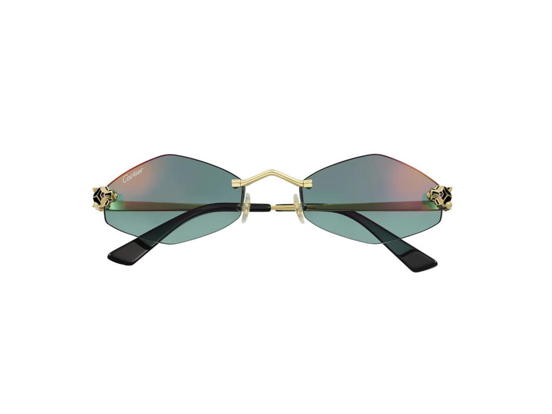Cartier Cartier Panthère De Cartier Sunglasses In Rimless Metal With A Smooth Golden Finish And Almond Shape And Graduated Green Lenses