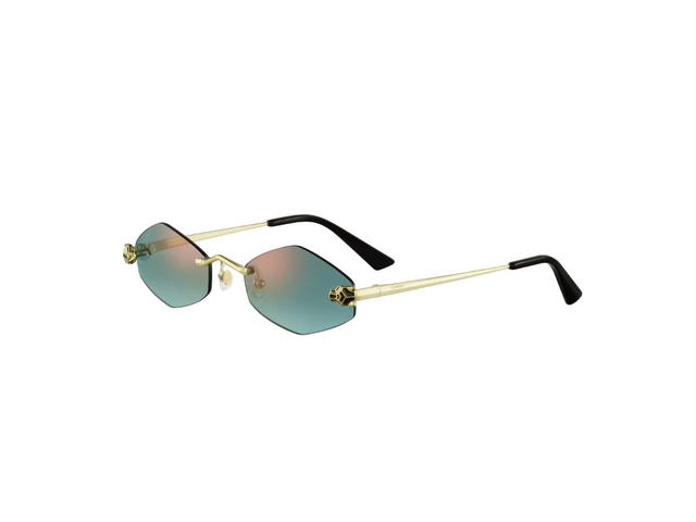 Cartier Cartier Panthère De Cartier Sunglasses In Rimless Metal With A Smooth Golden Finish And Almond Shape And Graduated Green Lenses - view 2