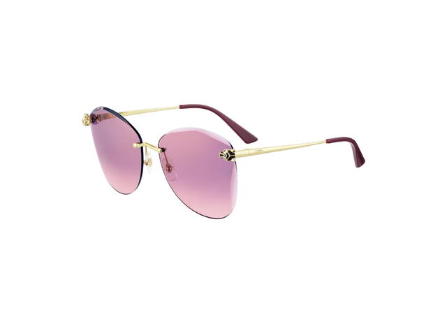 Cartier Cartier Panthère De Cartier Sunglasses In Smooth Golden Finish With Pink-Purple Lenses - view 2