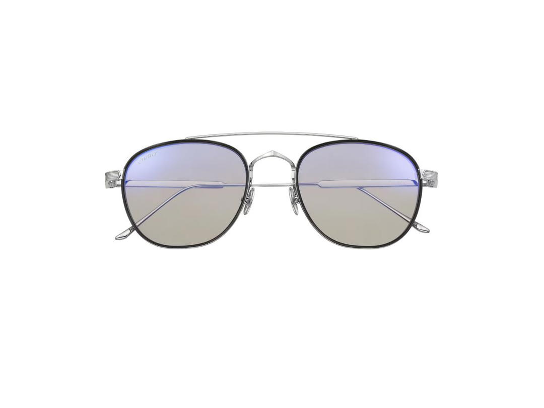 Cartier Cartier Signature C De Cartier Sunglasses In Gray Composite And Smooth Platinum-Finish Titanium With Pilot Shape, Blue Photochromic And Anti-Blue Light Lenses