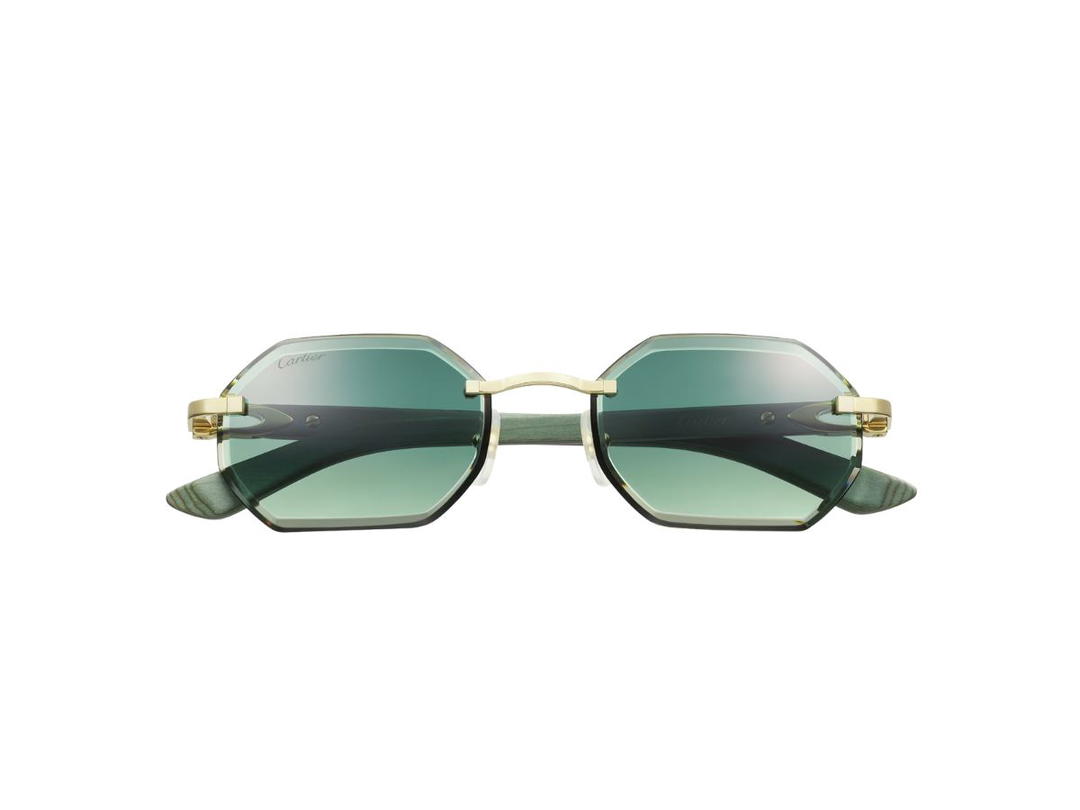Cartier Cartier Signature C De Cartier Sunglasses In Green Wood With A Smooth Golden Finish And Square Shape And Green Lenses