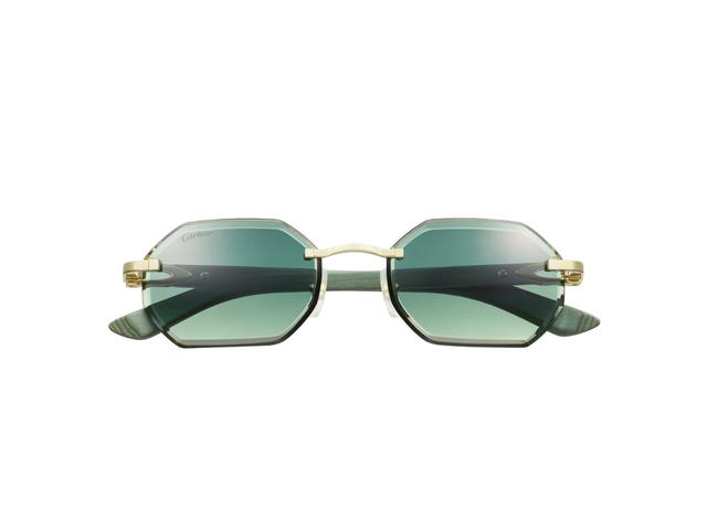 Cartier Cartier Signature C De Cartier Sunglasses In Green Wood With A Smooth Golden Finish And Square Shape And Green Lenses - view 1