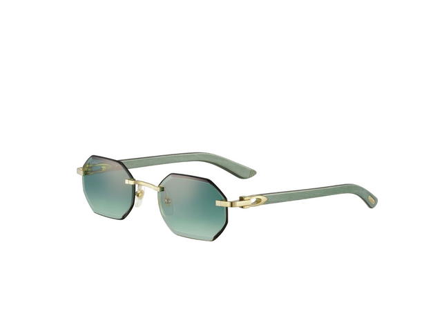 Cartier Cartier Signature C De Cartier Sunglasses In Green Wood With A Smooth Golden Finish And Square Shape And Green Lenses - view 2