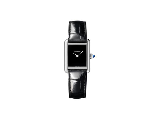 Cartier Cartier Tank Must De Cartier Watch Small Model In Steel Case With Black Lacquered Dial And Shiny Black Alligator-Skin Strap - view 1