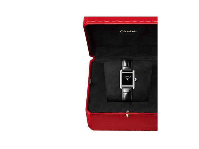 Cartier Cartier Tank Must De Cartier Watch Small Model In Steel Case With Black Lacquered Dial And Shiny Black Alligator-Skin Strap - view 3