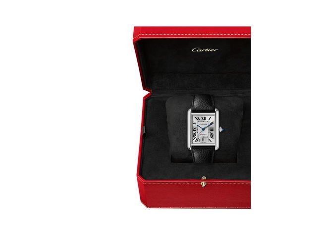 Cartier Cartier Tank Must Watch Extra-Large Model In Steel Case With Synthetic Sapphire And Black Grained Calfskin Strap - view 3