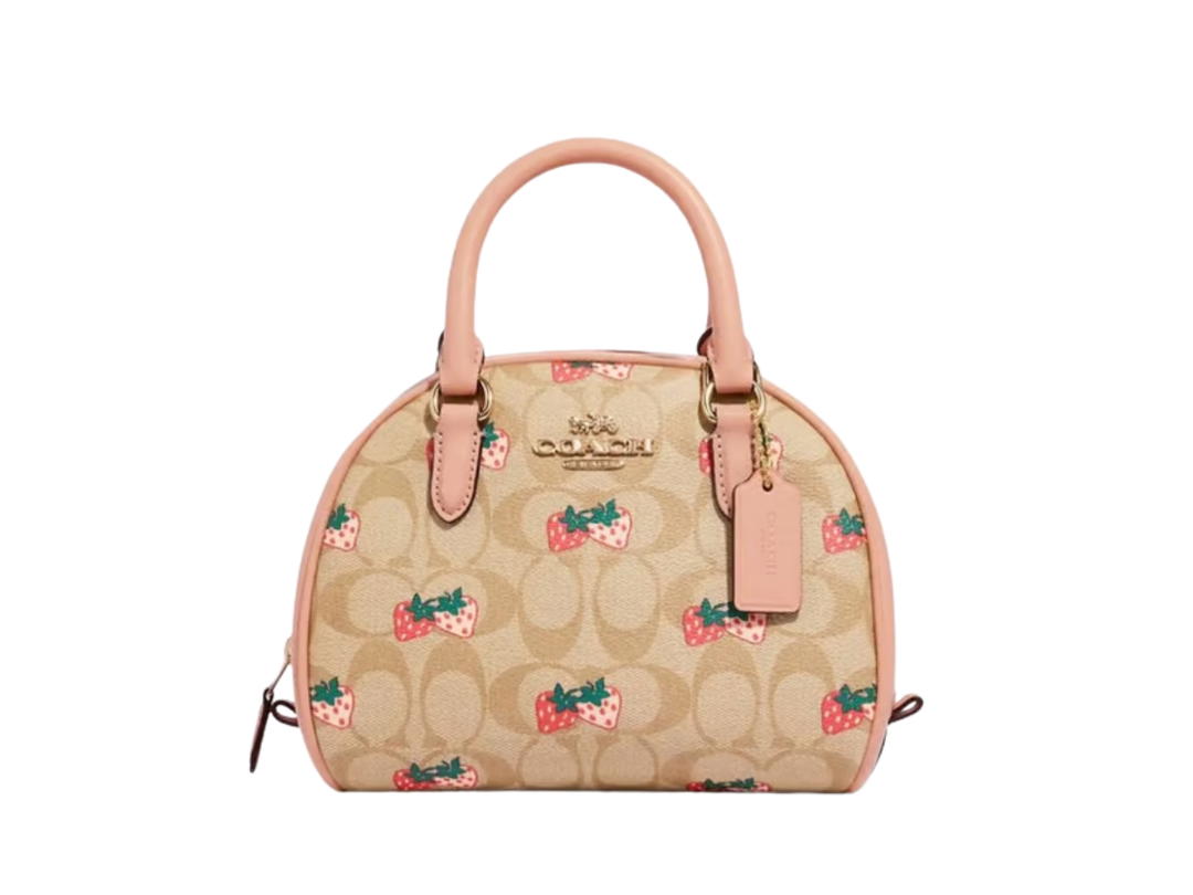 Coach Coach Sydney Satchel In Signature Canvas With Strawberry Print Light Khaki