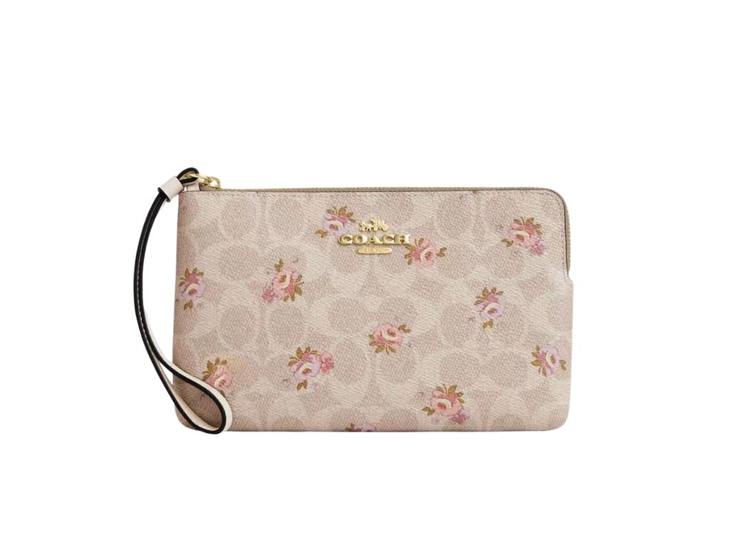 Coach Coach Large Corner Zip Wristlet In Signature Canvas Sand