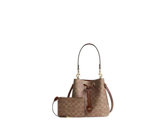 Coach Coach Rowan Bucket Bag In Signature Canvas Tan Brown - view 2