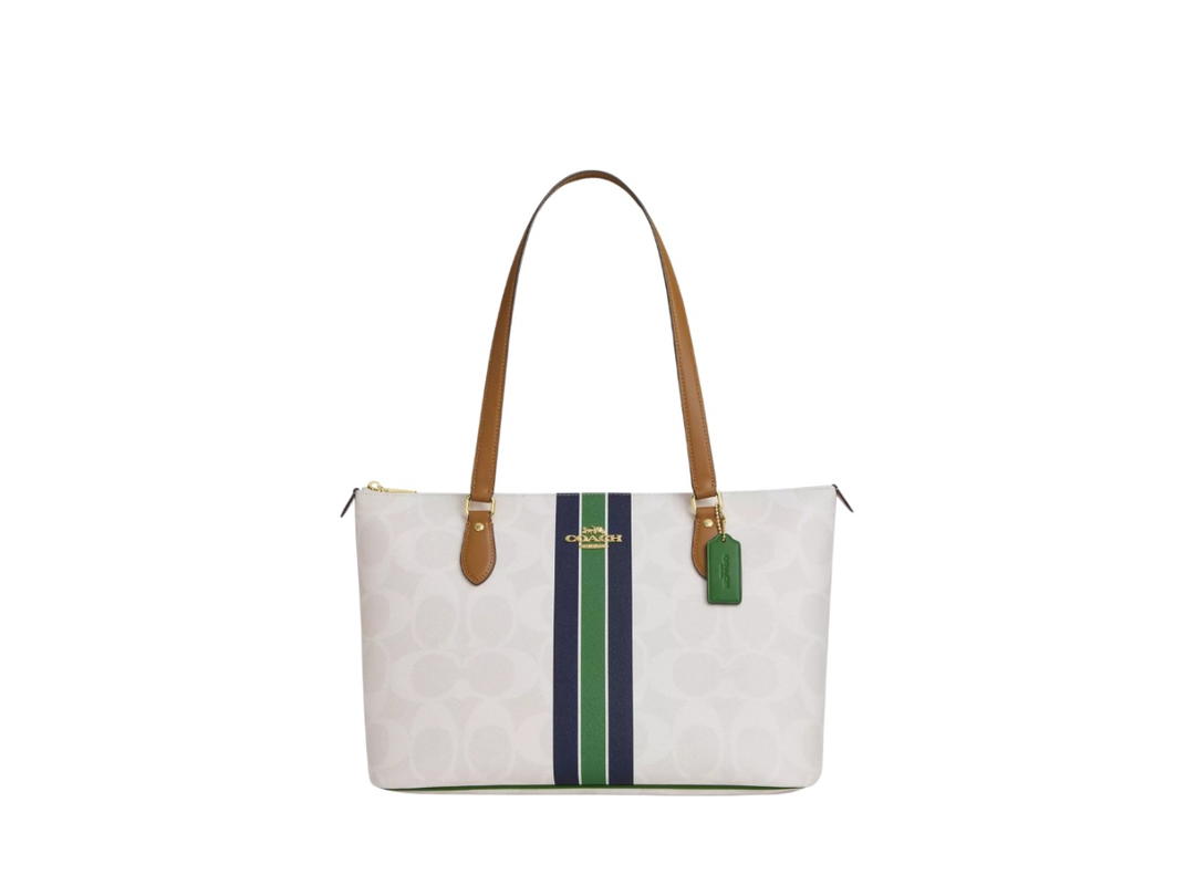 Coach Coach Gallery Tote Bag In Signature Canvas With Stripe Print Chalk