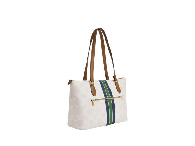 Coach Coach Gallery Tote Bag In Signature Canvas With Stripe Print Chalk - view 2