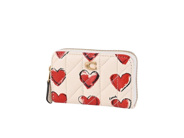 Coach Coach Essential Small Zip Around Card Case With Quilting And Heart Print Chalk - view 2